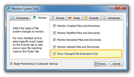 DiskPulse Server Monitor Changed File Extensions